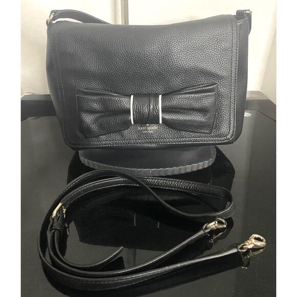 Kate Spade Elegant Black Leather Pebble Bow Accent Women's Shoulder Bag w/ Bow - Picture 1 of 14